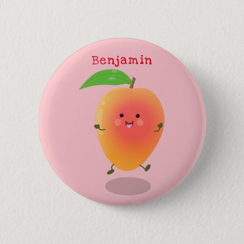 Cute happy mango yellow cartoon illustration button