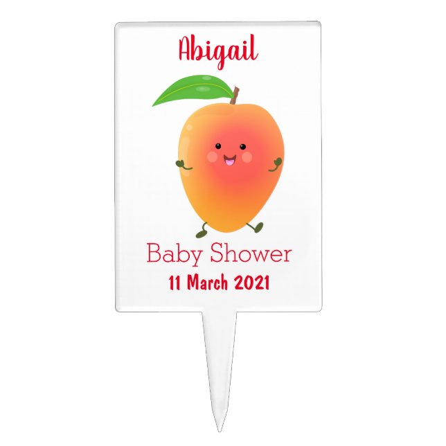 Cute happy mango yellow cartoon illustration cake topper (Front)