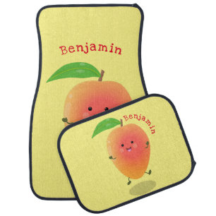Cute happy mango yellow cartoon illustration car floor mat