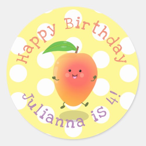 Cute happy mango yellow cartoon illustration classic round sticker