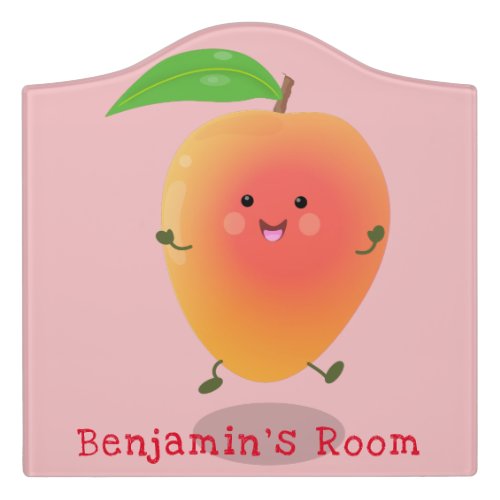 Cute happy mango yellow cartoon illustration door sign