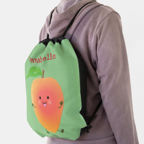 Cute happy mango yellow cartoon illustration drawstring bag