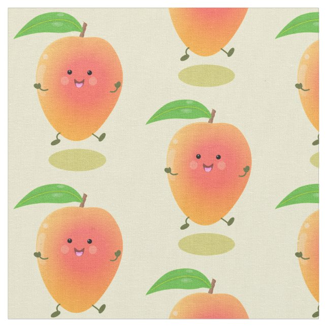 Cute happy mango yellow cartoon illustration fabric (Close Up)