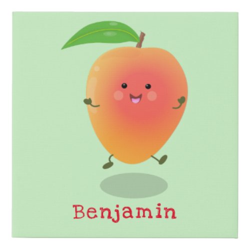 Cute happy mango yellow cartoon illustration faux canvas print