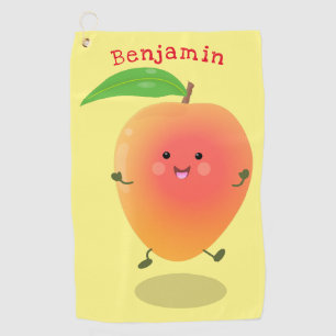 Cute happy mango yellow cartoon illustration  golf towel
