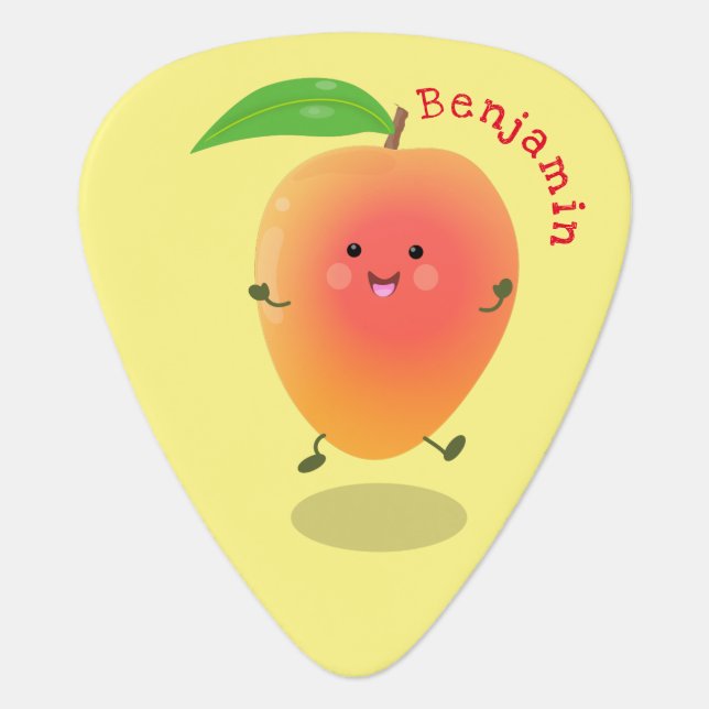 Cute happy mango yellow cartoon illustration guitar pick (Front)