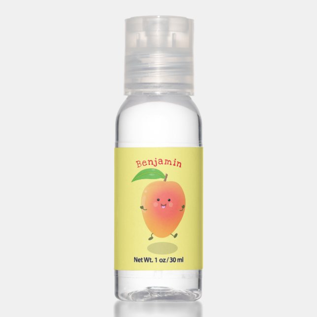 Cute happy mango yellow cartoon illustration hand sanitizer (Front)