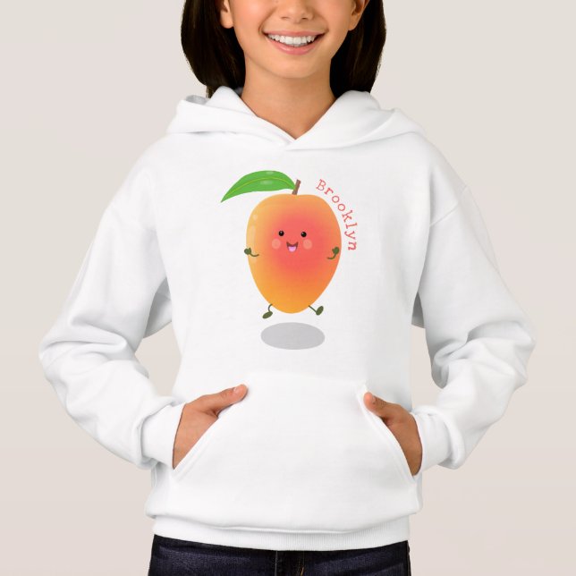 Cute happy mango yellow cartoon illustration hoodie (Front)