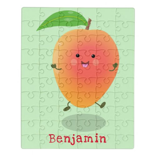 Cute happy mango yellow cartoon illustration jigsaw puzzle