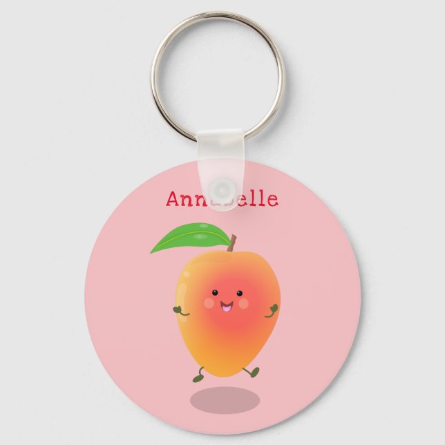 Cute happy mango yellow cartoon illustration keychain (Front)
