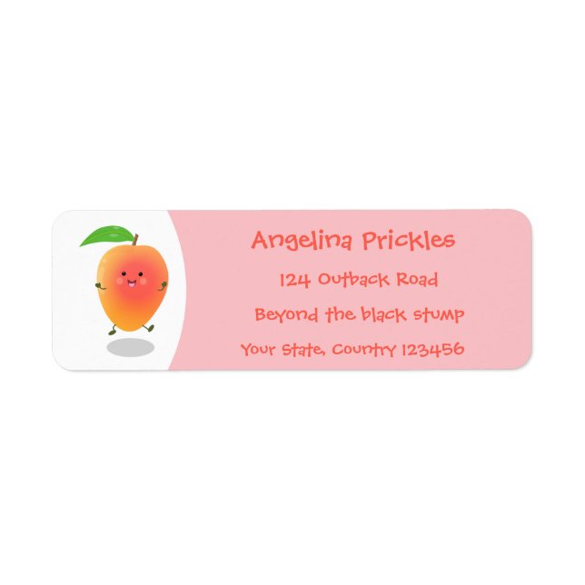 Cute happy mango yellow cartoon illustration label (Front)