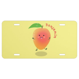 Cute happy mango yellow cartoon illustration license plate