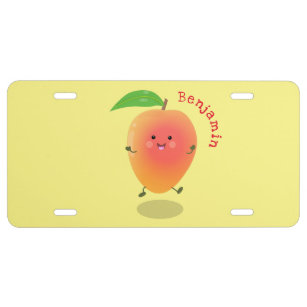 Cute happy mango yellow cartoon illustration  license plate