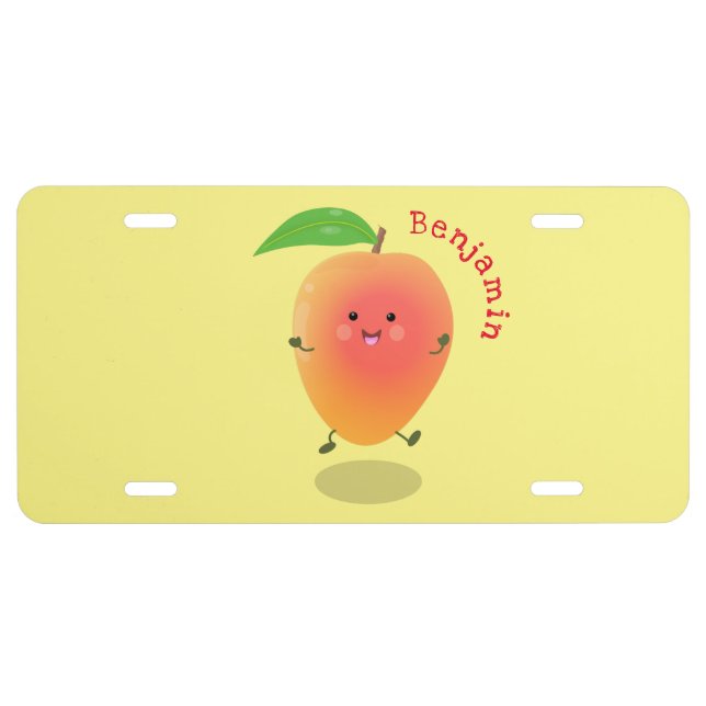 Cute happy mango yellow cartoon illustration  license plate (Front)