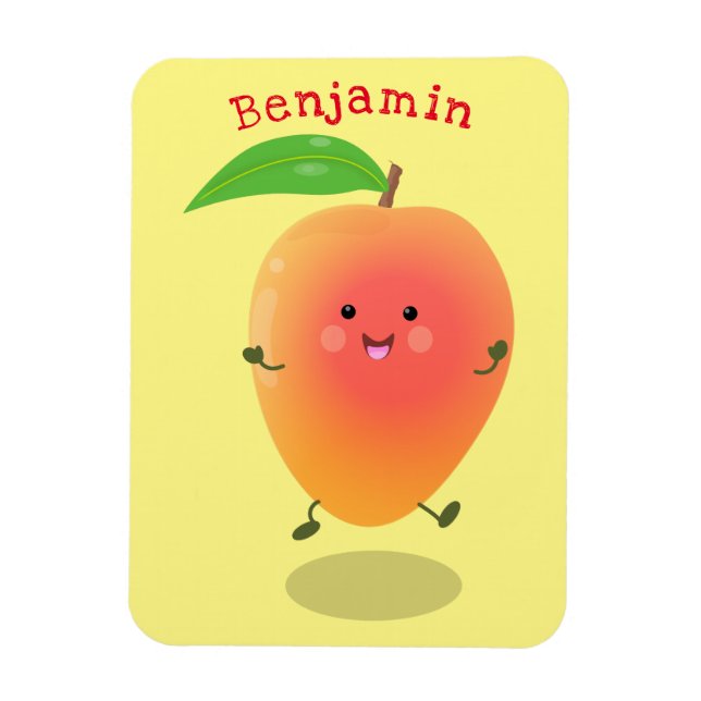 Cute happy mango yellow cartoon illustration magnet (Vertical)
