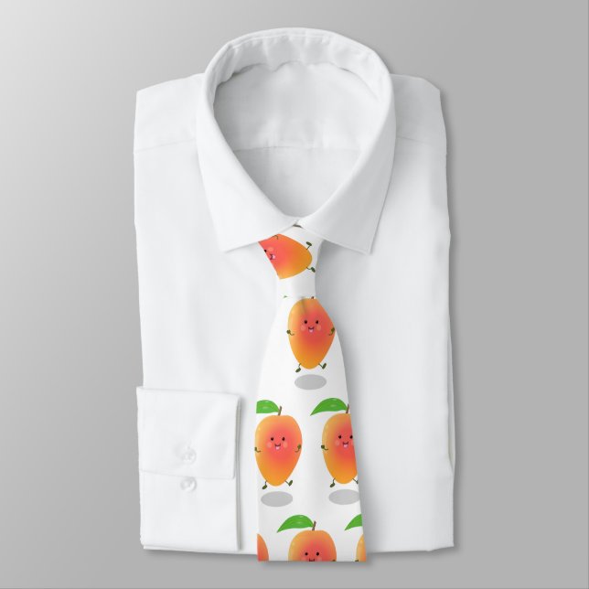 Cute happy mango yellow cartoon illustration neck tie (Tied)