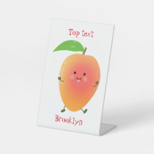 Cute happy mango yellow cartoon illustration pedestal sign