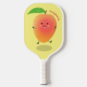 Cute happy mango yellow cartoon illustration pickleball paddle