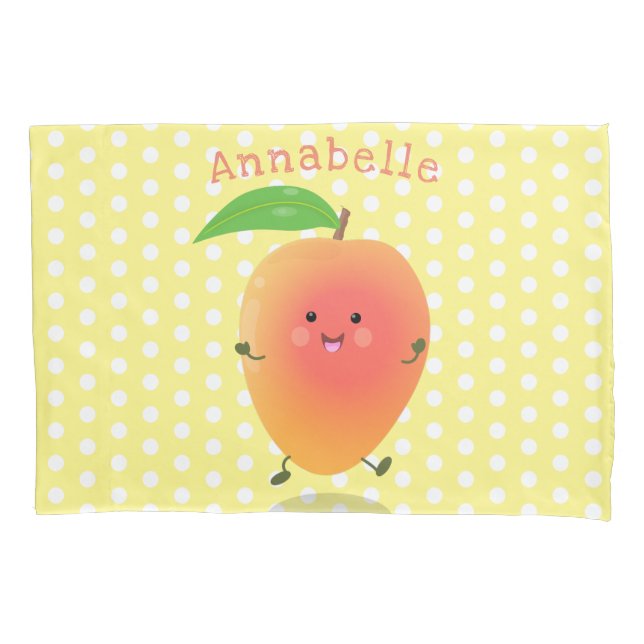 Cute happy mango yellow cartoon illustration pillow case (Front)