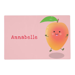 Cute happy mango yellow cartoon illustration placemat