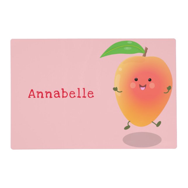 Cute happy mango yellow cartoon illustration placemat (Front)