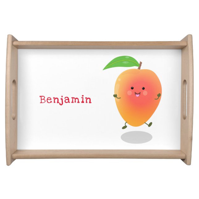 Cute happy mango yellow cartoon illustration serving tray (Front)