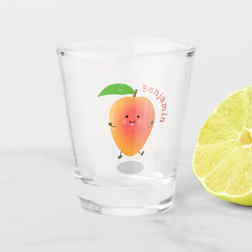 Cute happy mango yellow cartoon illustration  shot glass