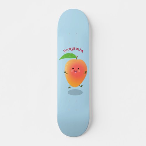 Cute happy mango yellow cartoon illustration skateboard