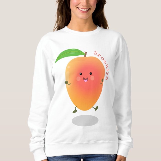 Cute happy mango yellow cartoon illustration sweatshirt (Front)