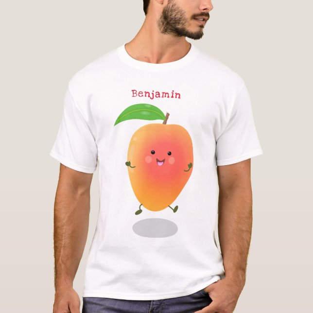 Cute happy mango yellow cartoon illustration T-Shirt (Front)