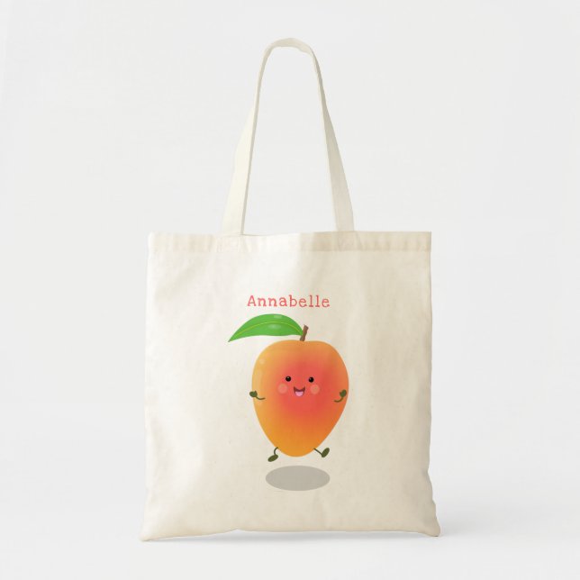 Cute happy mango yellow cartoon illustration tote bag (Front)