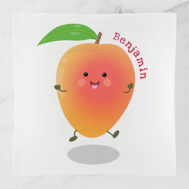 Cute happy mango yellow cartoon illustration trinket tray (Front)