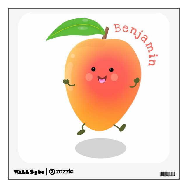 Cute happy mango yellow cartoon illustration wall decal (Front)
