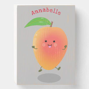 Cute happy mango yellow cartoon illustration wooden box sign