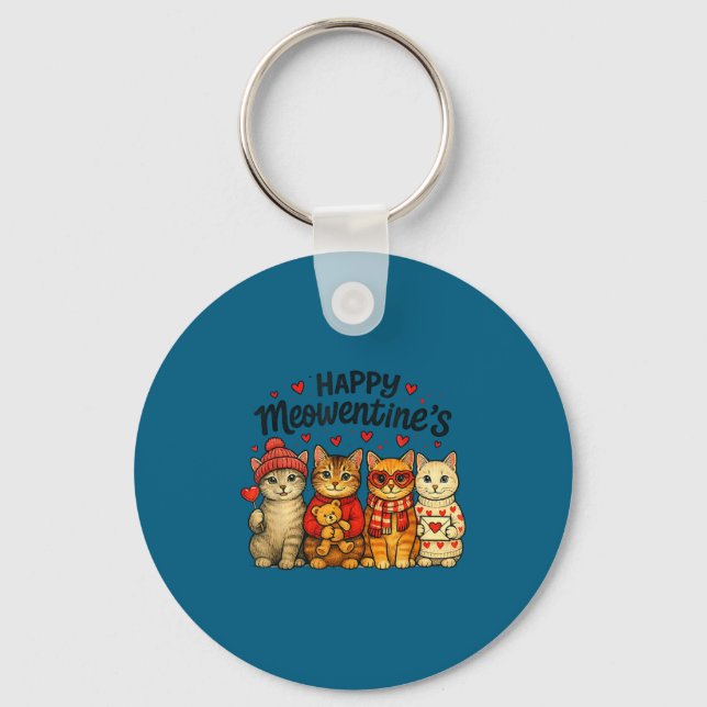 Cute Happy Meowentines Valentine Cats Love Men Wom Keychain (Front)