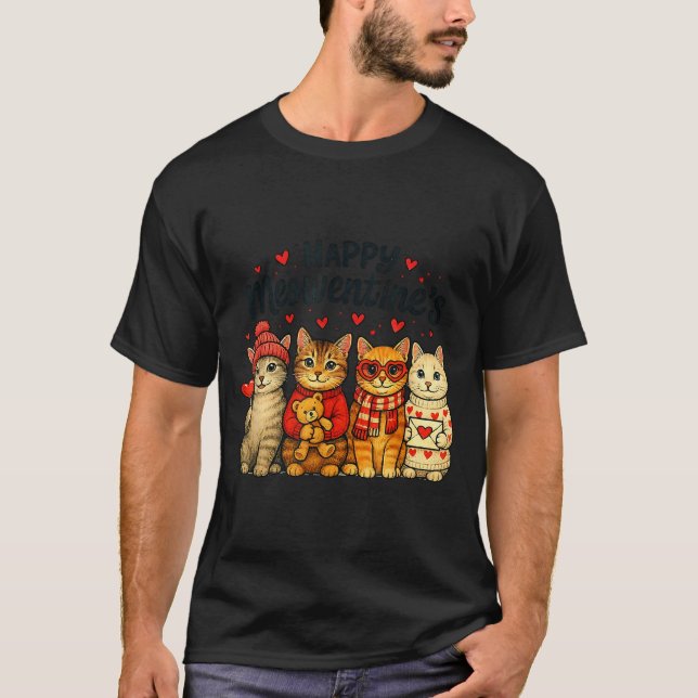Cute Happy Meowentines Valentine Cats Love Men Wom T-Shirt (Front)