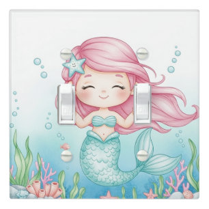 Cute Happy Mermaid Ocean Sea Girls Bedroom Light Switch Cover