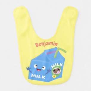 Cute happy milk carton character cartoon baby bib