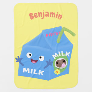 Cute happy milk carton character cartoon baby blanket