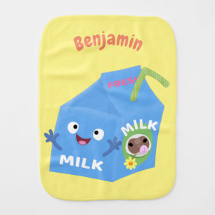 Cute happy milk carton character cartoon baby burp cloth