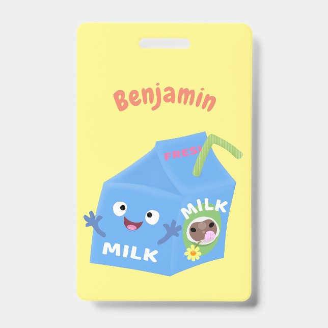 Cute happy milk carton character cartoon badge (Front)