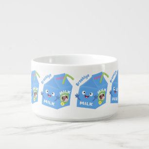 Cute happy milk carton character cartoon bowl