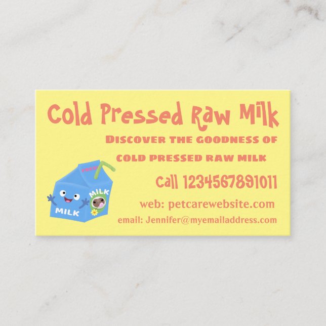 Cute happy milk carton character cartoon business card (Front)