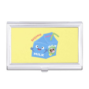 Cute happy milk carton character cartoon business card case