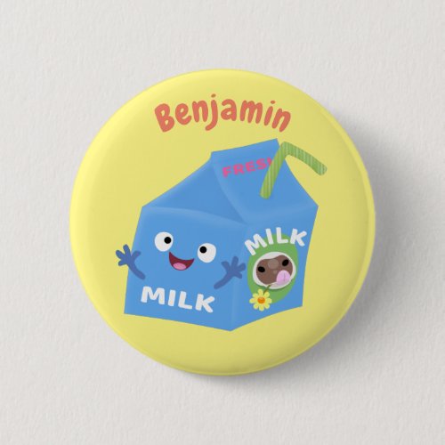 Cute happy milk carton character cartoon button