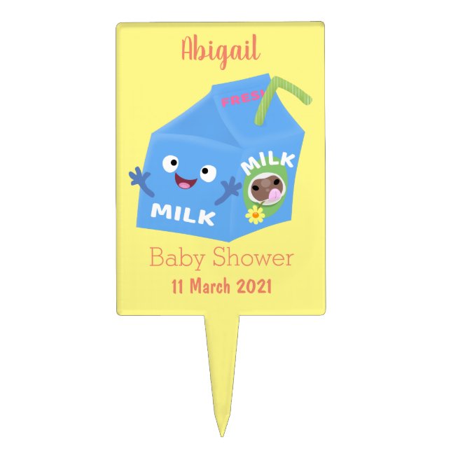 Cute happy milk carton character cartoon cake topper (Front)
