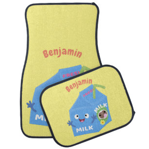 Cute happy milk carton character cartoon car floor mat