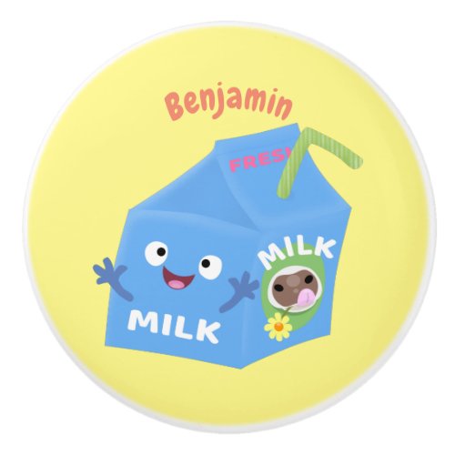 Cute happy milk carton character cartoon ceramic knob