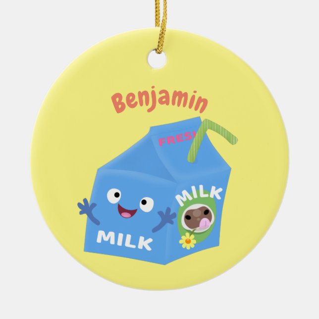 Cute happy milk carton character cartoon ceramic ornament (Front)