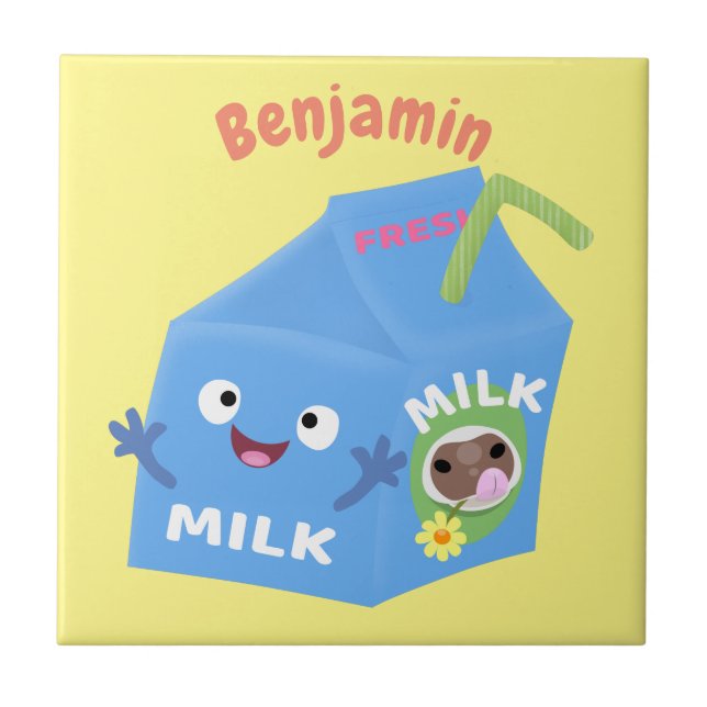 Cute happy milk carton character cartoon ceramic tile (Front)